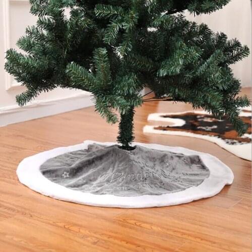 90 cm Gray Flannel Embroidered Snowflake Christmas Tree Skirt Christmas New Year Home Decoration Tool Super Soft Cover