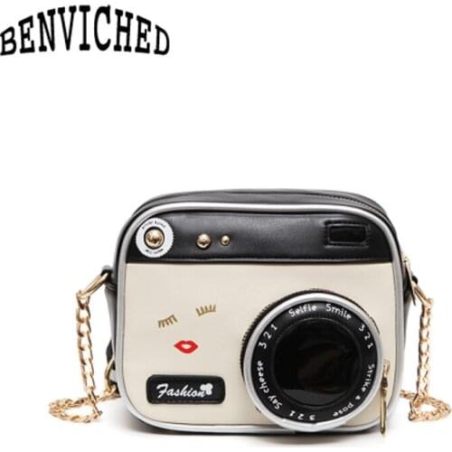 BENVICHED 2021 Camera shaped handbag for women bags leather handbags womens pouch shoulder bag female messenger bags R106