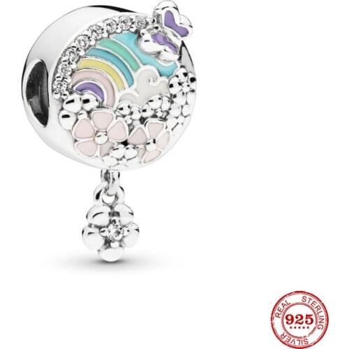 New Original Silver Color Flower Dangle Bead Fit European Pandora Charms Bracelet Bangles Diy Jewelry P235