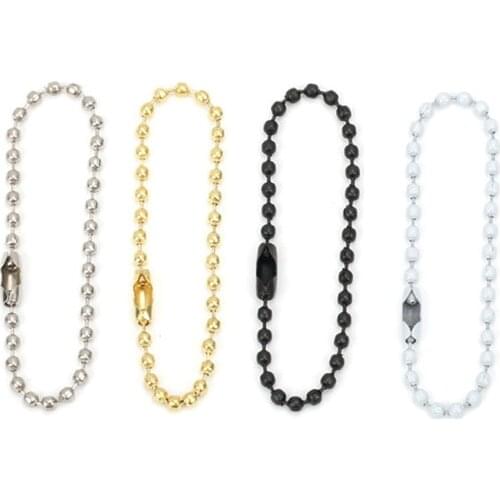 20/50pcs Gold/White Round Ball Bead Chains 12cm 15cm Length Dog Tag Bulk Chains With Connector For DIY Pendant Jewelry Findings