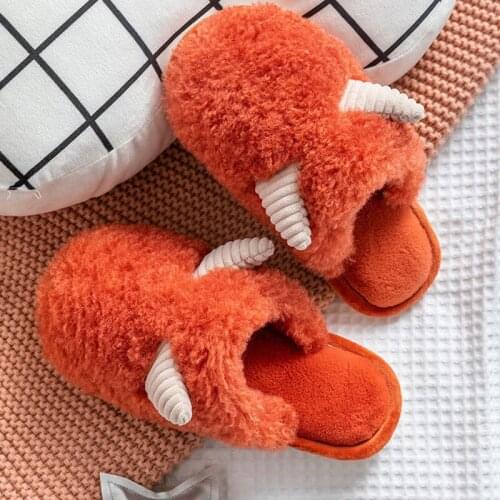 Home Slippers Women Men Winter Plush Warm Ladies Cotton Shoes Cute Cartoon Horns Slipper Bedroom Non Slip Couple Female Footwear