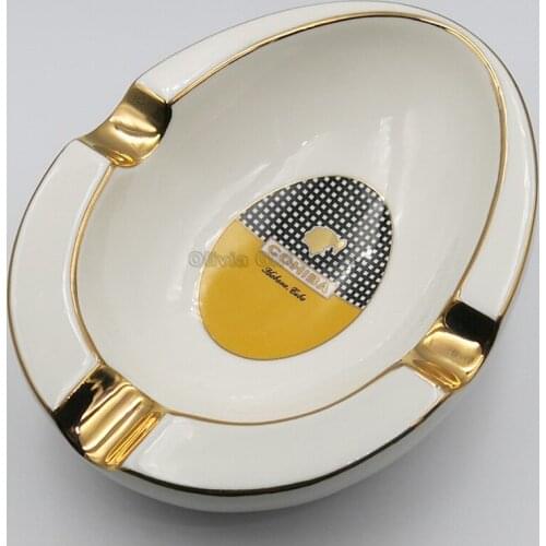 Cohiba Porcelain Ash Tray Table 3 Ash Slot Cigar Ashtray COHIBA Ashtray For Home Cigar Holder Tobacco Smoking Tool W/Gift Box