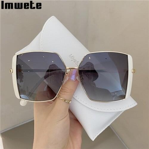 Imwete Classic Gradient Sunglasses Men Women Vintage Driving Sun Glasses Ladies Trendy Square Eyewear Big Frame Shades mirror