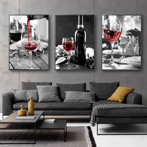 Red Wine and Bottle Kitchen Poster and Prints Drink Food Canvas Painting HD Wall Art Picture Dining Room Restaurant Decor