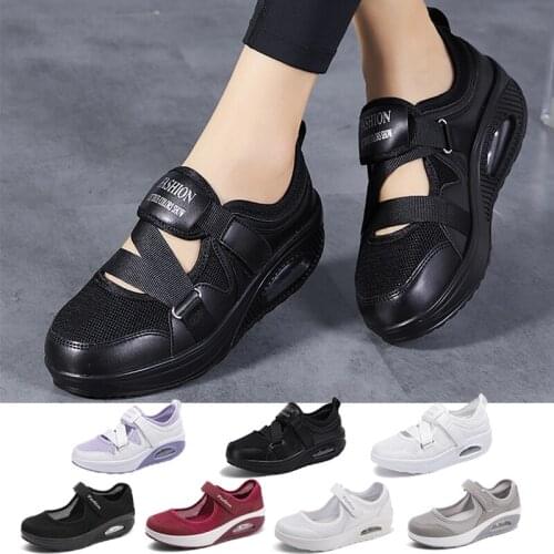 Womens Tennis Shoes Breathable Hook Loop Air Cushion Non-slip Sole Female Height Increase Footwear Outdoor Walking Gym Sneakers