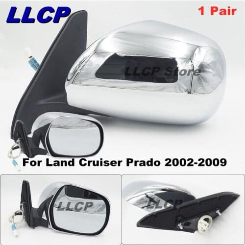 LLCP 1Pair For Land Cruiser Prado 2002-2009 Car Door Wing Rearview Mirror Assy For Toyota Chrome 5PINS Folding Lens Adjustable