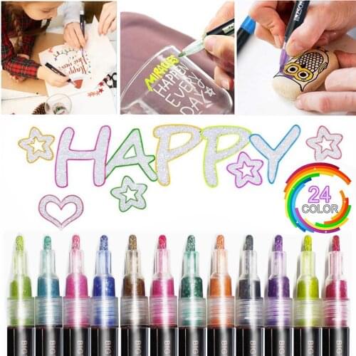 24 Colors Metallic Glitter Colorful Color Outline Marker Kawaii Art Marker Double Line Pen for School Drawing Art Supplies Pen