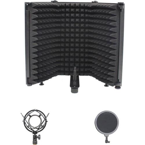 Microphone Isolation Shield 3-Panel Wind Screen Filter Foldable Shock Absorber Blowout Cover for Recording and Singing