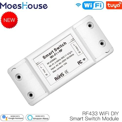 RF433 WiFi DIY Smart Switch Module RF433 Remote Control for Smart Automation Smart Life/Tuya Work with Alexa and Google Home
