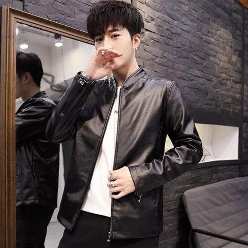 Mens leather jackets 2021 spring and autumn new handsome Parker motorcycle leather jacket mens trend Korean jacket