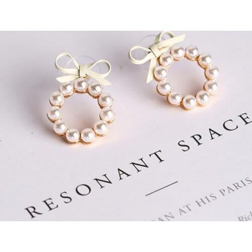 2021 New Metal Pearl Bow Earrings The New Fashion Korean Women for Earrings Jewelry Wholesale Party Gifts