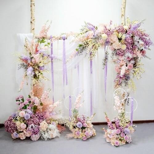 New fresh pink purple flower arch wedding decoration flower stage happiness door soft decoration wedding props flower