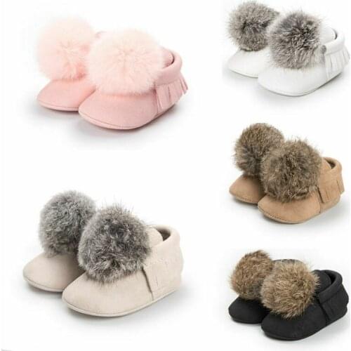 Newborn Toddler Baby Boy Girl Warm Hairy ball Crib Shoes Anti-slip Soft Mocassin Boots Infant Sneakers Anti-slip Prewalker 0-18M