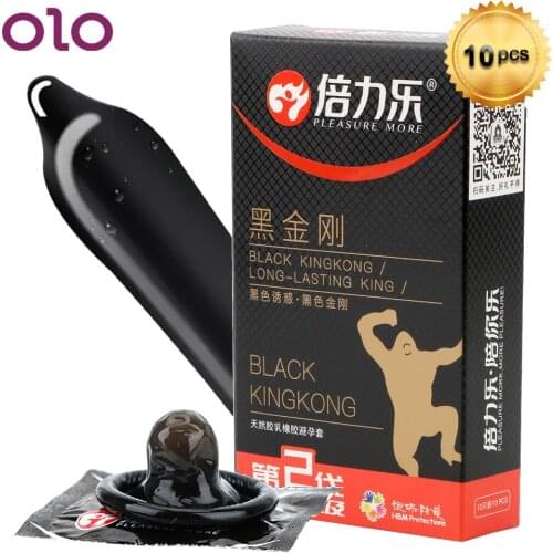 OLO 10Pcs/Box Black Condom Ejaculation Delay Ultra Thin Safe Contraception Latex Condoms Penis Sleeve Sex Products for Men