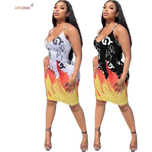 HAOOHU Maxi Dress Vestidos Dress 2021 New Summer Sexy Womens Wear Casual Slim Sheath Print Dress Elegant Dresses For Women