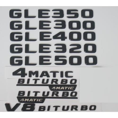 Flat Black Trunk Letters Badges Emblem Emblems for Mercedes Benz GLE350 GLE300 GLE400 GLE450 GLE500 GLE550 V8 BITURBO 4MATIC