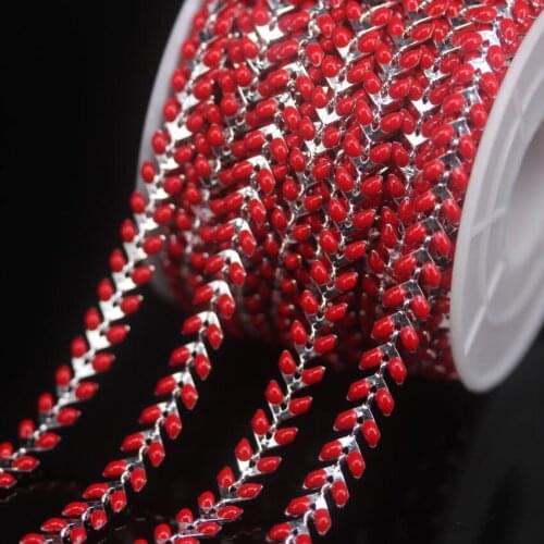 Plated Silver Red Lampwork Beaded Chevron Crafts Rosary Chains,Arrow Shape Beads Enamel Glass Copper Chain Necklace Jewelry