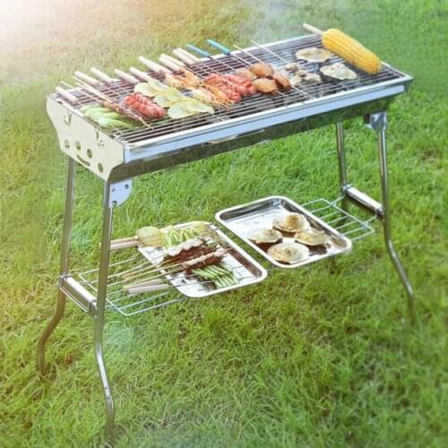 Portable Folding Charcoal Grills Stainless Steel BBQ Grill Non-stick Surface Barbecue Grill Outdoor Camping Picnic BBQ Tool HWC