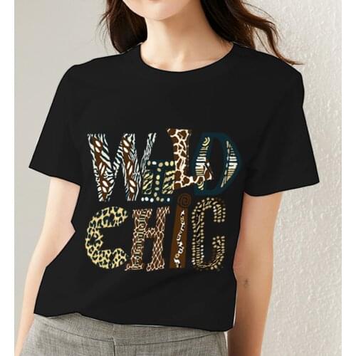 Casual Womens Tshirt O-Neck All-match Tee Shirt Harajuku Vogue Wild Letter Pattern Series Black Short Sleeve Tops Women Clothes