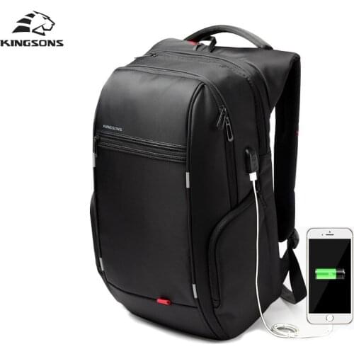 Kingsons Brand External USB Charge Computer Bag Anti-theft Notebook Backpack 15/17 inch Waterproof Laptop Backpack for Men Women