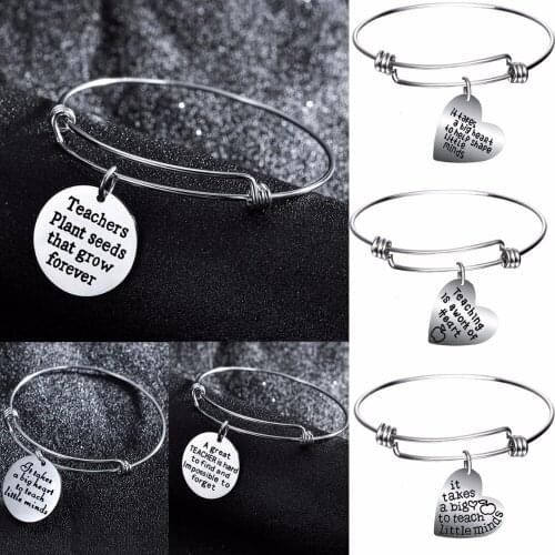 Chic It Takes A Big Heart Charm Bangle Thank You Teacher Jewelry Stainless Steel Bracelet Appreciation Teachers Day Gift Bangles