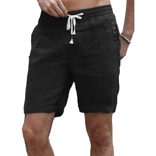 Summer Men Casual Shorts Cotton Linen Drawstring Waist Loose Solid Color Short Pants Mens Beach Board Shorts Male Sweatpants