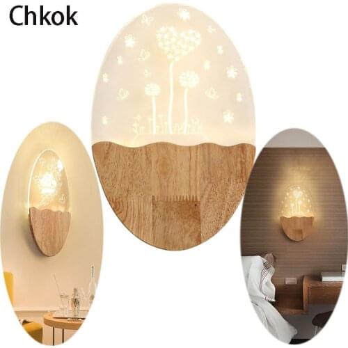 Chkok Nordic Modern Solid Wood LED Wall Lamp Fashion Creative Wooden Art Round Wall Lamp Simple Indoor Lamp Wall Painting Lamp