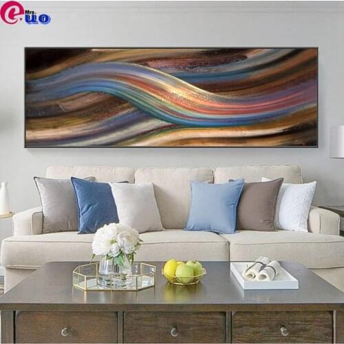Modern Abstract Rainbow Diamond Painting Cross Stitch Wall Art Painting Abstract Ribbon Picture for Living Room Decor