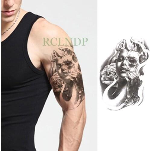 Waterproof Temporary Tattoo Sticker Skull head Rose Flower Fake Tatto Flash Tatoo Back Leg Arm belly big size for Women girl Men