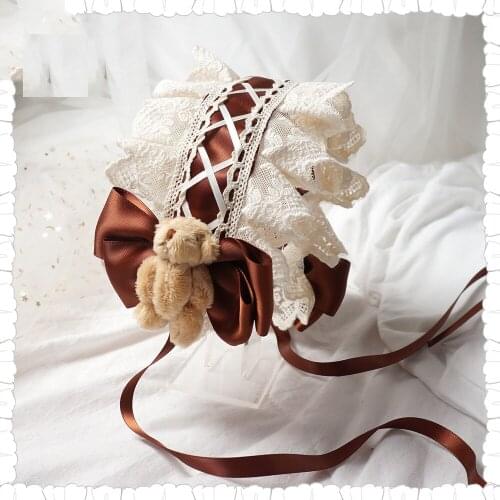 Japanese Soft sister Lolita Brown Hairband Hair Ornaments Sweet Wild Kawaii Bear Bowknot KC Hair Clip Hair accessories Cosplay