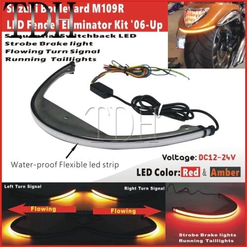 Motorcycle Amber Red LED Rear Light Bar Strip Flexible Tail Brake Stop Turn Signal Lights Taillight For Suzuki M109R M90 2006-UP