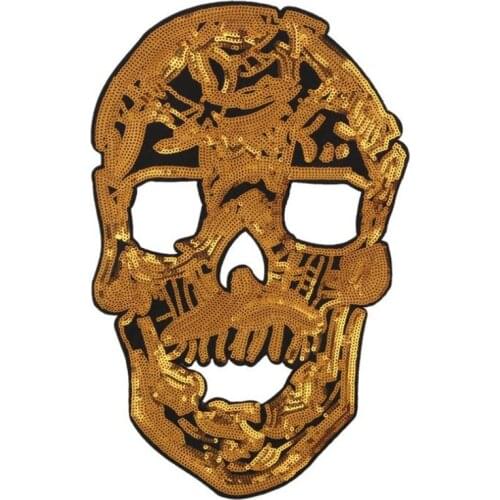 T shirt Women biker patch golden sequins 345mm skull head deal with it biker patches for clothing fabric stickers Christmas gift