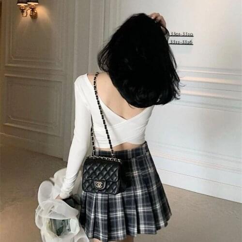 Back Cross Backless Long Sleeve Shirt Women Tshirt T-shirt Autumn And Winter New Slim Design Crop White Corset Top Fashion Vogue