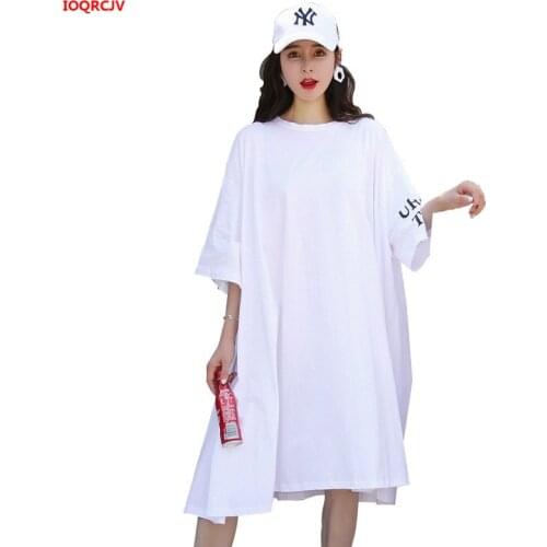 2019 Womens T-Shirt Dress Large Size Women Clothing Plus Size 5XL 6XL Oversized Female Cotton White Loose Fashion Dress W729