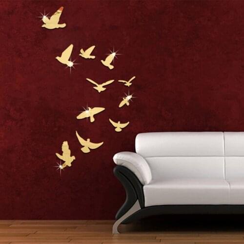 10pcs Dove Acrylic 3D Mirror Wall Sticker Living Room Bedroom Mural Decal Removable Stickers Home Decoration Wall Décor