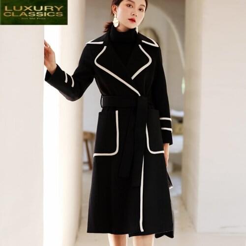 100% Wool Coat Women Autumn Winter Belt Clothes Elegant Long Woolen Coat Female Fashion Ladies Jacket Spring Overcoat 895