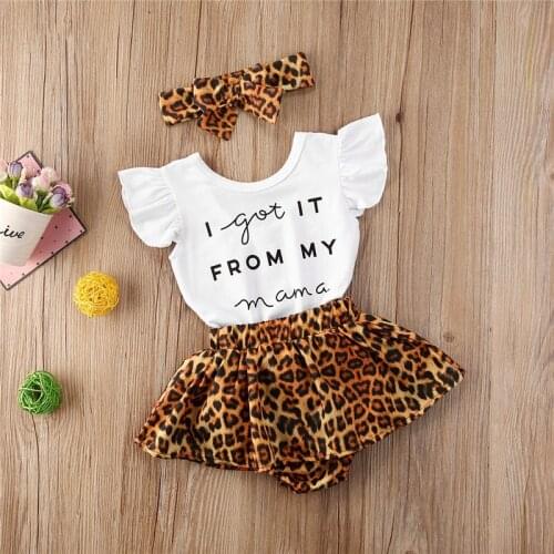 2020 Summer Newborn Baby Girl Clothes 0-24M Letter Romper+Leopard Shorts Pants Headband Outfits Infant Baby Clothing Set