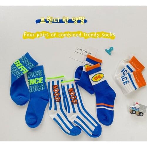 4Pairs/lot Student Sports Socks Winter Cartoon Letters Striped Children Socks Soft Cotton Boys Girls Baby Toddler Socks 3-12 yer