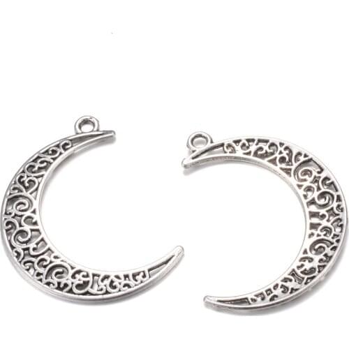 440pcs Hollow Moon Charms Luna Crescent Symbol Filigree Pendants Antique Silver Color 40x29x1mm DIY Jewelry Making Accessories