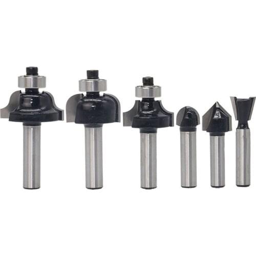 6PC 8mm Shank Common Milling Cutter Set Carbide Round Over Edging Router Bit Woodworking Milling Cutter For CNC