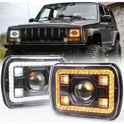 7x6 LED Headlights Assembly Turn Signal DRL Hi/Low Seal Beam Replace H6054 H5054 Headlight for Jeep-Cherokee XJ -Wrangler YJ GMC