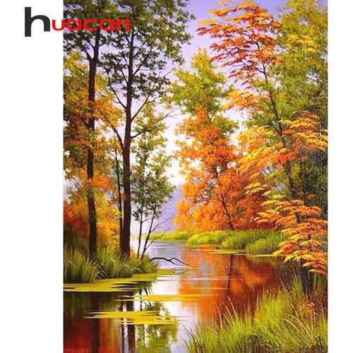 Huacan 5D Diamond Embroidery Sale Landscape Pictures Of Rhinestones Diamond Painting Full Square Forest Cross Stitch Home Decor