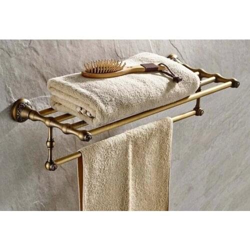 Antique Brass bathroom towel shelf Fixed Bath Towel Holder Bath Shelves Towel Rail bathroom double towel shelf zba430