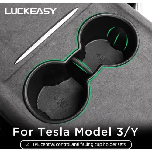 LUCKEASY TPE Cup Holder Cover For Tesla model 3 Model Y 2021 For Car Interior Accessories Shock-absorbing Anti-skid