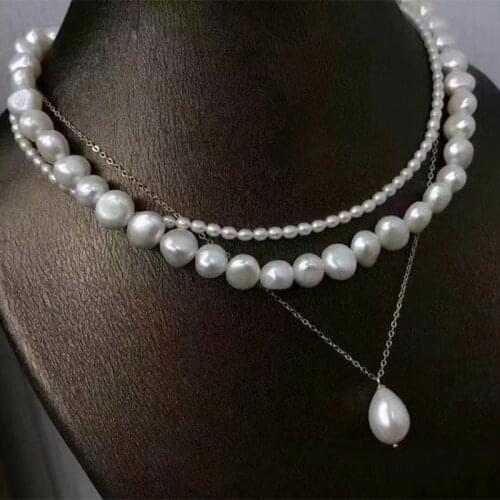 Best seller Three layers elegant wedding necklace women natural white real pearls S925 silver chain can customize length
