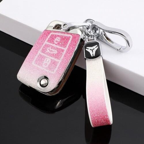 Diamond PC Car Key Cover Case Shell Protector For Volkswagen VW Golf PASSAT ARTEON Atlas CC TOUAREG Tiguan Folded Keychain
