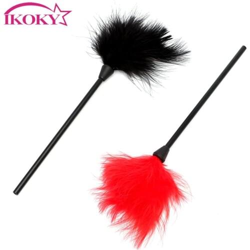 IKOKY Erotic Toys Sex Toys for Couple Adult Games SM Bondage Black Spanking Whip 24cm Flirting Feather Clitoris Stimulator
