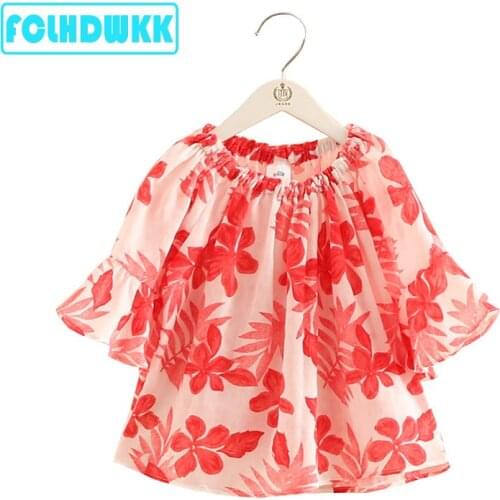 100-140cm Children T-shirt For Girls Clothes 2018 Summer Short Sleeve Tops Tee Flower Print Kids T Shirts Casual girl Clothing