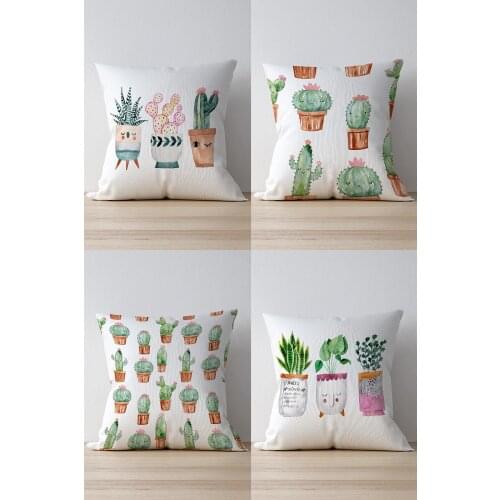 Double Side Printed Cactus Pattern 4'Lü Pillow Decorate Case Good Quality Stylish Home Garden Room Kitchen Gift Convenient Decorative Modern