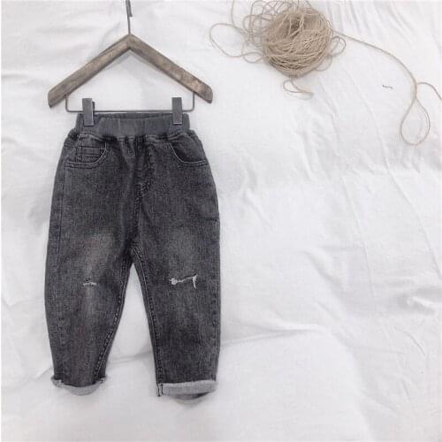 Girls Jeans Korean Fashion Hole Spring Autumn Trousers Elastic Waist Loose Denim Pants 2 3 4 5 6 Years Toddler Baby Pants 2019